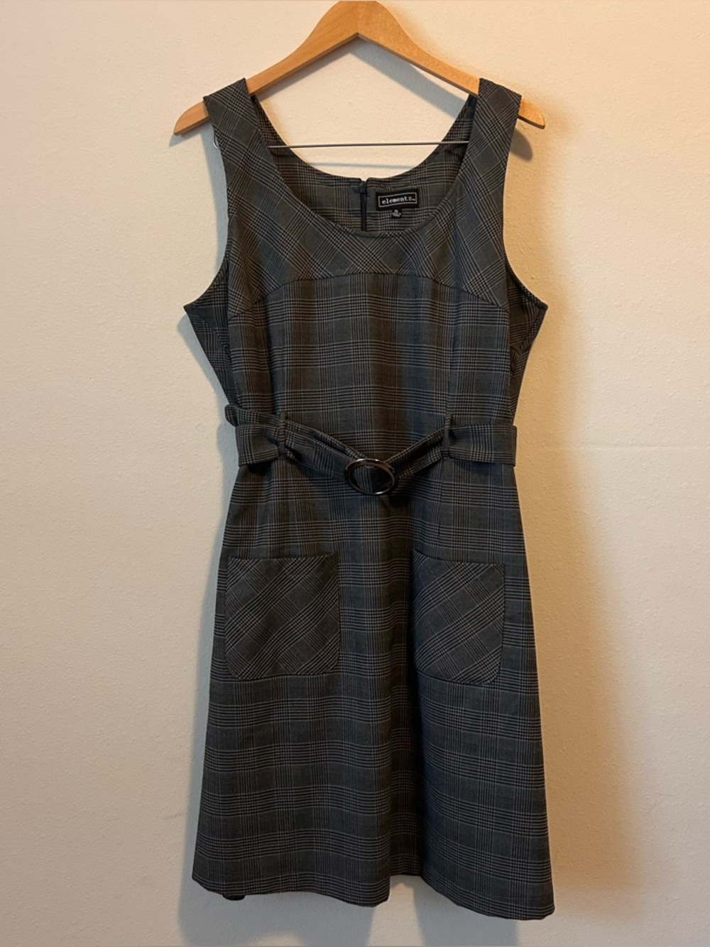 Vintage Elements XL Gray Plaid Belted Sheath Dress Academia Preppy